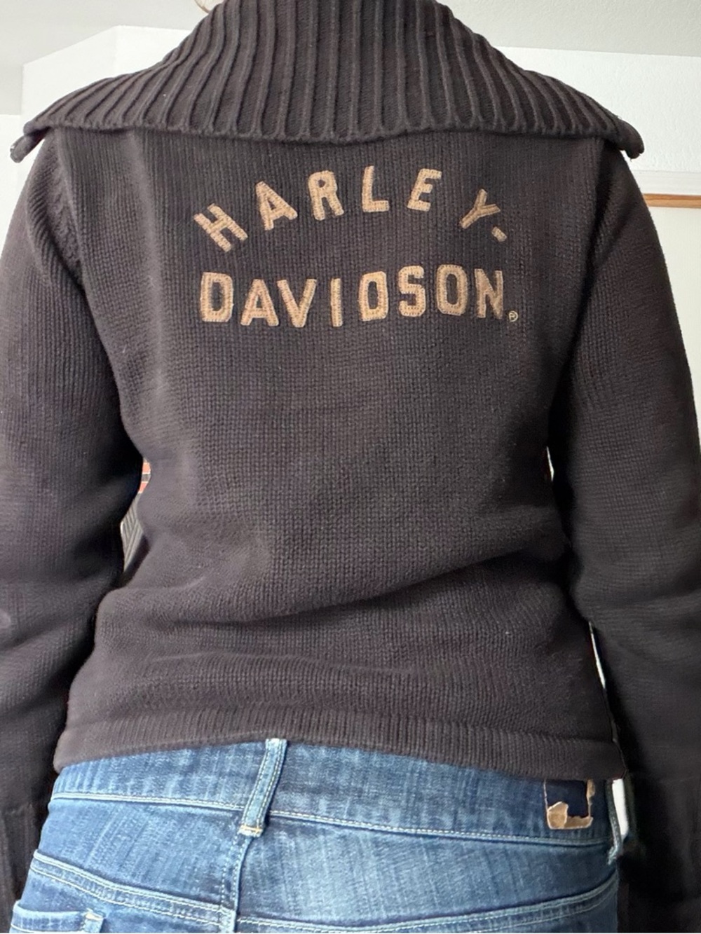 Harley-Davidson Black Knit Turtleneck Sweater with Tan Logo